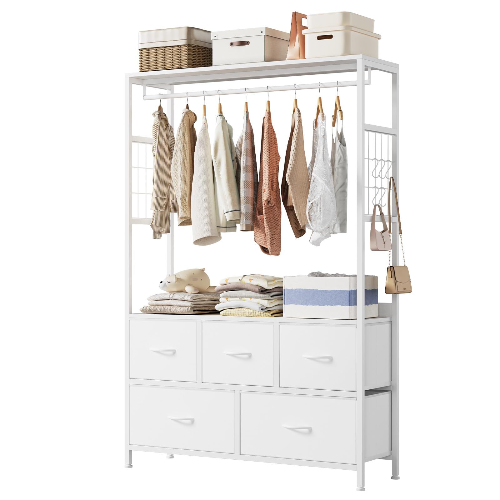 Nicehill ハンガーラック 引き出し付き2段5杯 高防水性皮革 タンス