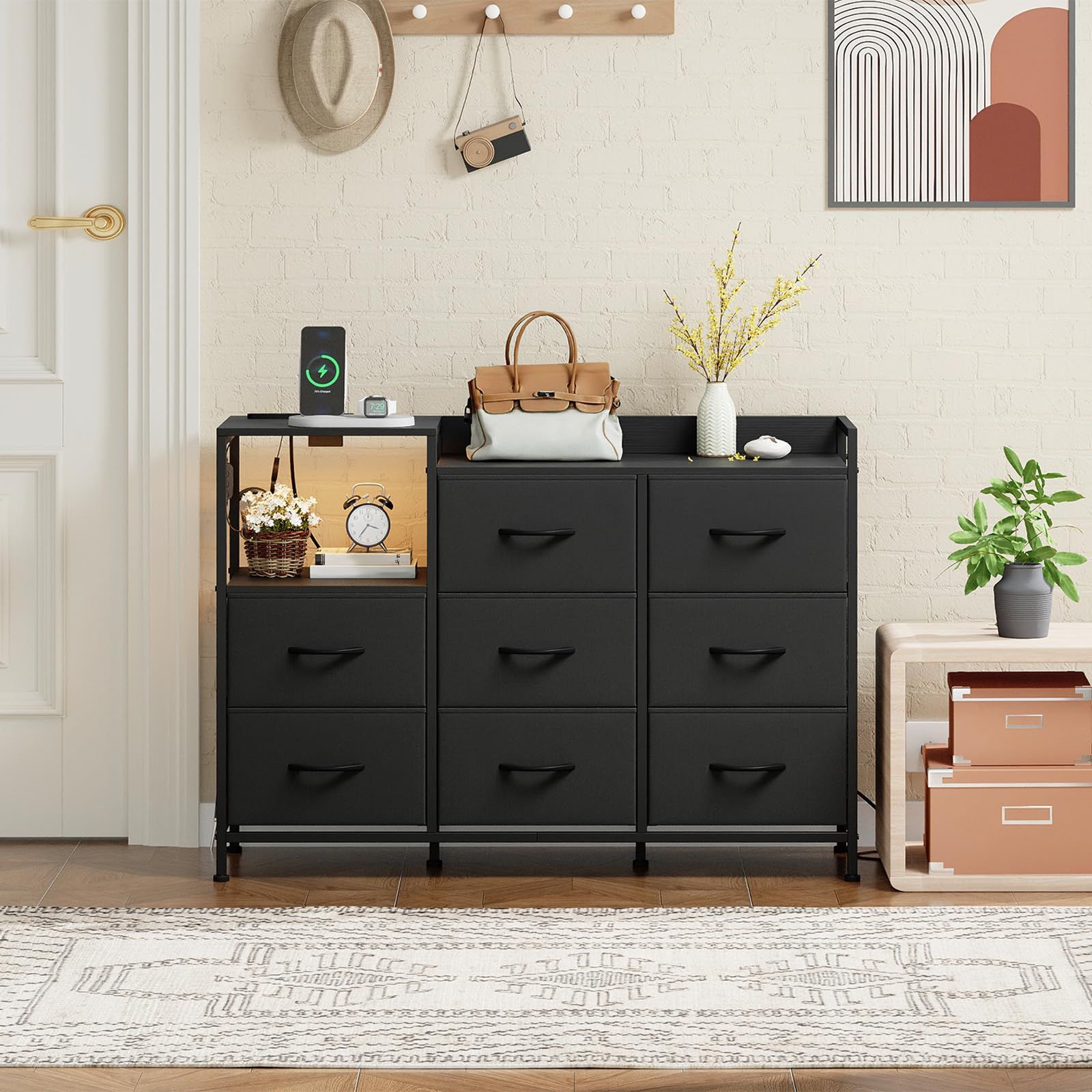 タンス　洋服タンス　棚付き リビングコンセントキャビネット USBポート 黒 タンス 洋服タンス 棚付き リビングコンセントキャビネット USBポート