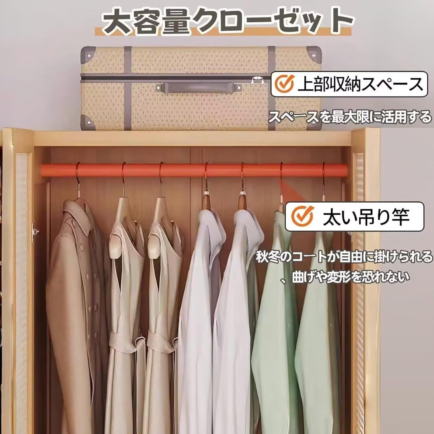 TUIYIDUO ワードローブ 扉付き クローゼット 幅120cm ハンガーラック