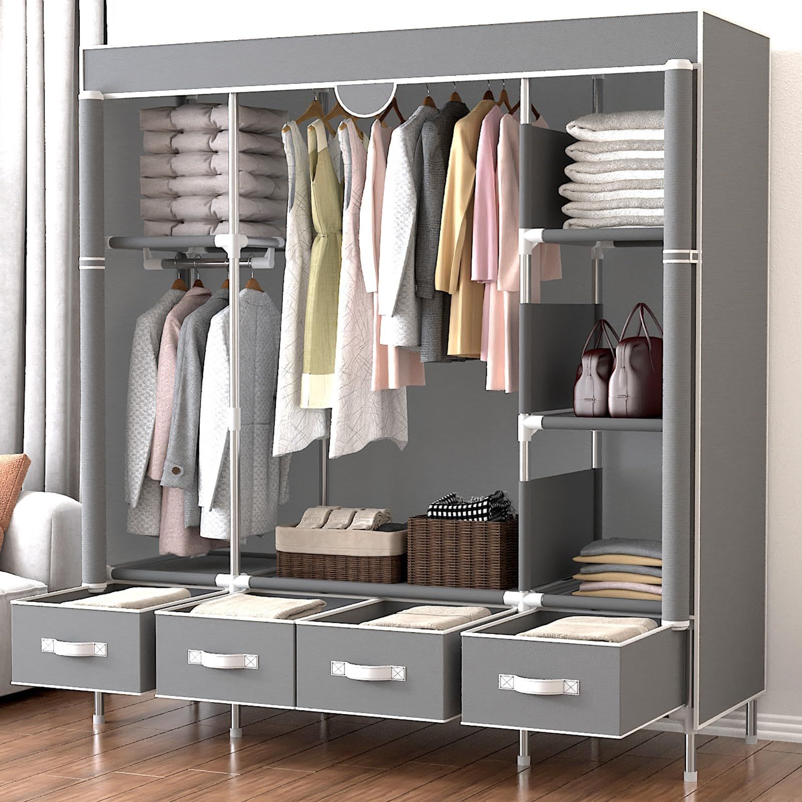 新品⭐︎大容量ワードローブ　クローゼット☆グレー 楽天市場】ワードローブ クローゼット 完成品 日本製 幅120cm 扉付き