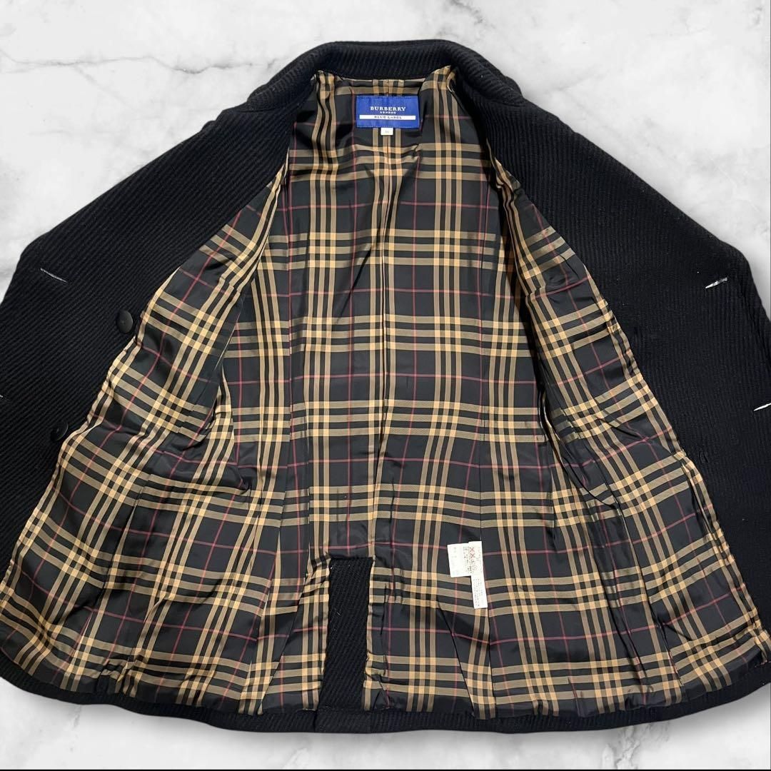 【美品】バーバリーブルーレーベル ピーコート ノバチェック ブラック 38 美品 バーバリーブルーレーベル Pコート ダブル 38 Mサイズ ブラック