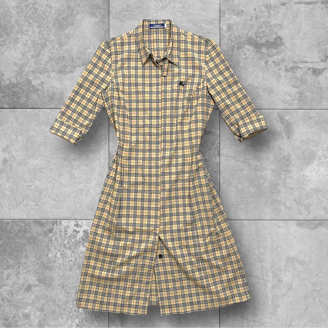 美品 バーバリーブルーレーベル シャツワンピース L ホースロゴ ノバ