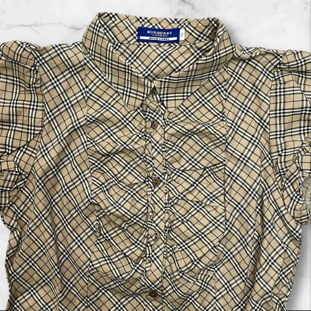 美品 バーバリーブルーレーベル ブラウス 38 ノバチェック フリル