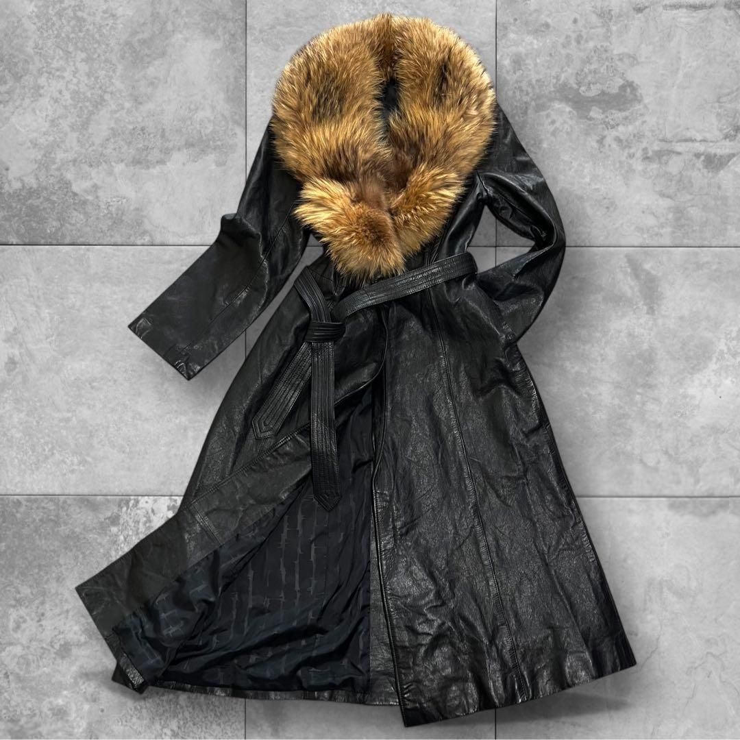 80s vintage レザーファー女優ロングコート 9号 ベルト付 y2k ベルト付フェイクレザーコート | レディースファッション通販 - DHOLIC