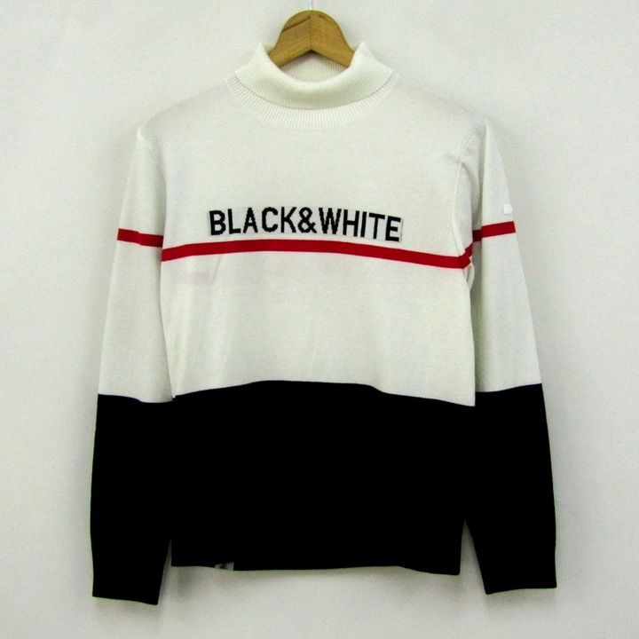 ブラック＆ホワイト ニット セーター 長袖 ゴルフウエア トップス 黒