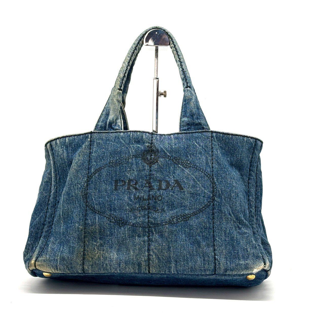 気負わず持てる✨ PRADA カナパ トートバッグ デニム 三角ロゴ