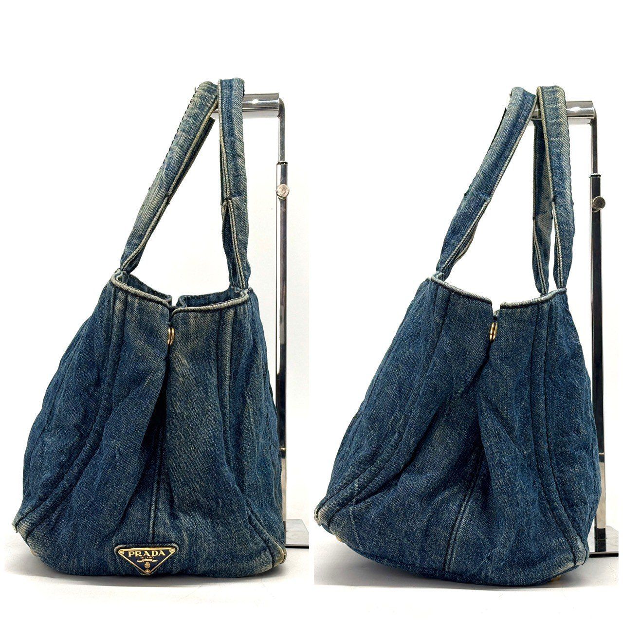 気負わず持てる✨ PRADA カナパ トートバッグ デニム 三角ロゴ