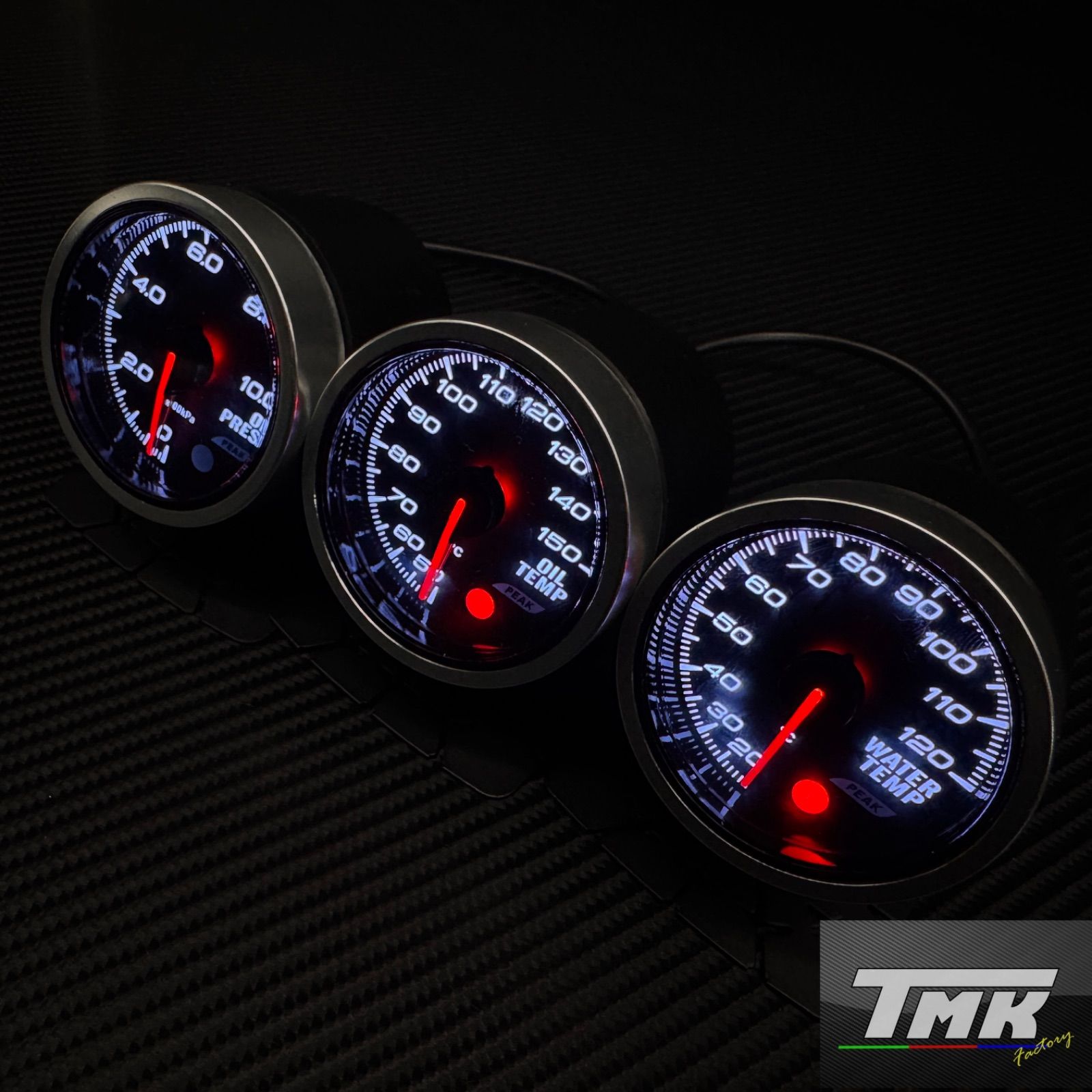 φ52 3連メーターセット 水温計 油温計 油圧計 8色LED 汎用 追加