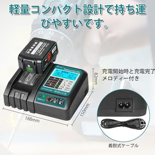 Waitley zingelyマキタ14.4V/18V互換充電器 DC18V充電器 安全な冷却