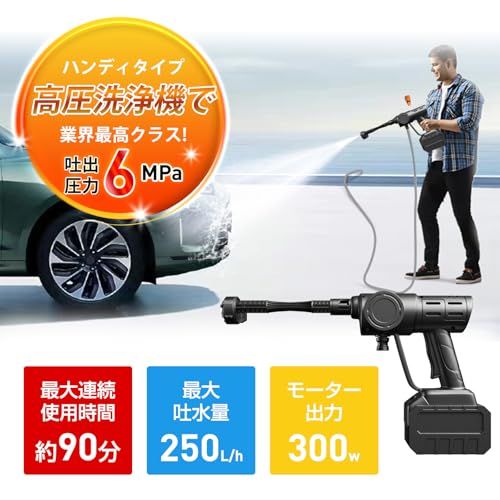 高圧洗浄機 8MPa バッテリー２個 6in1多機能ノズル 噴射距離10M 2026新登場強化版】高圧洗浄機 コードレス 充電式 22500mAh 大容量