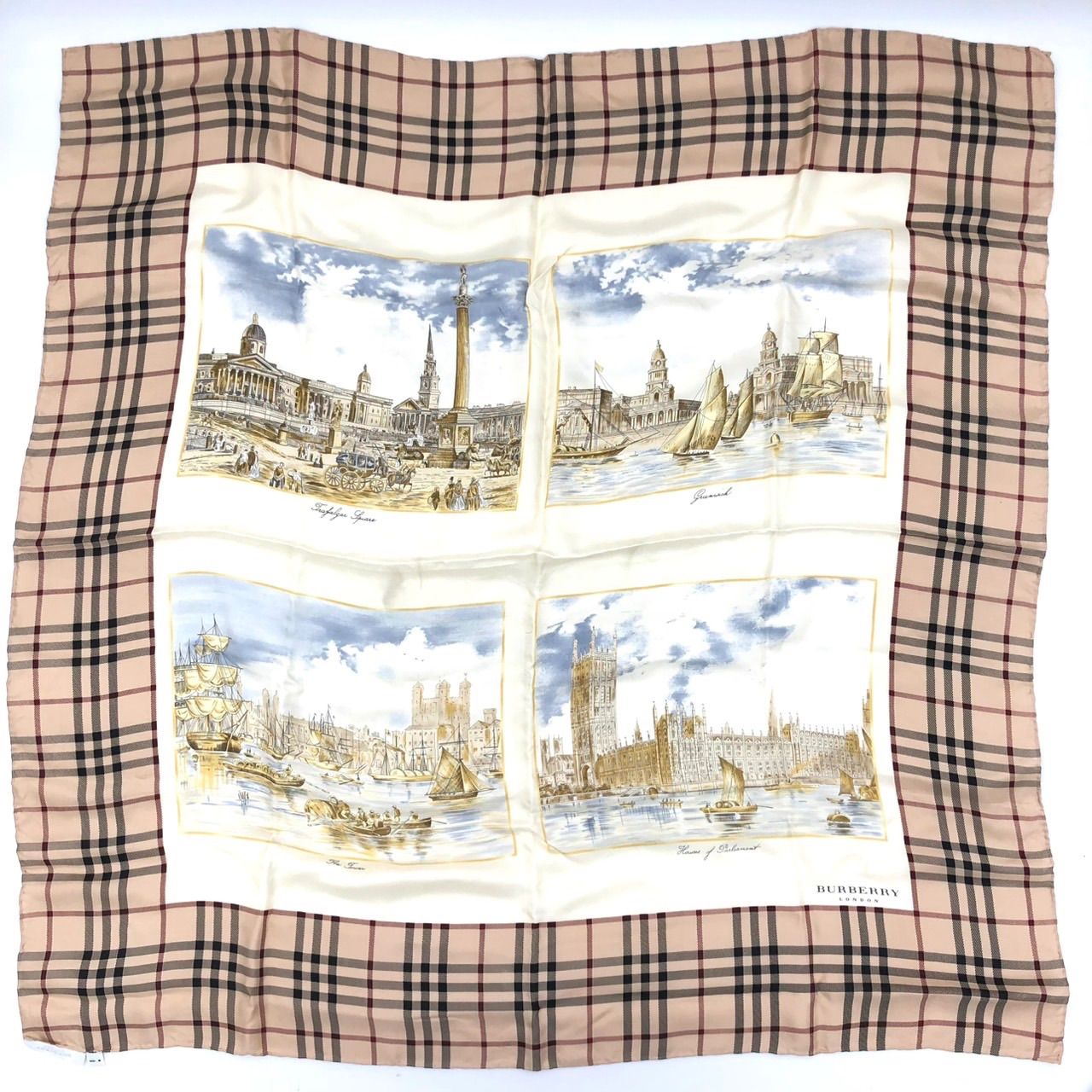 BURBERRY バーバリー スカーフ シルク ロンドン風景画 ノバチェック