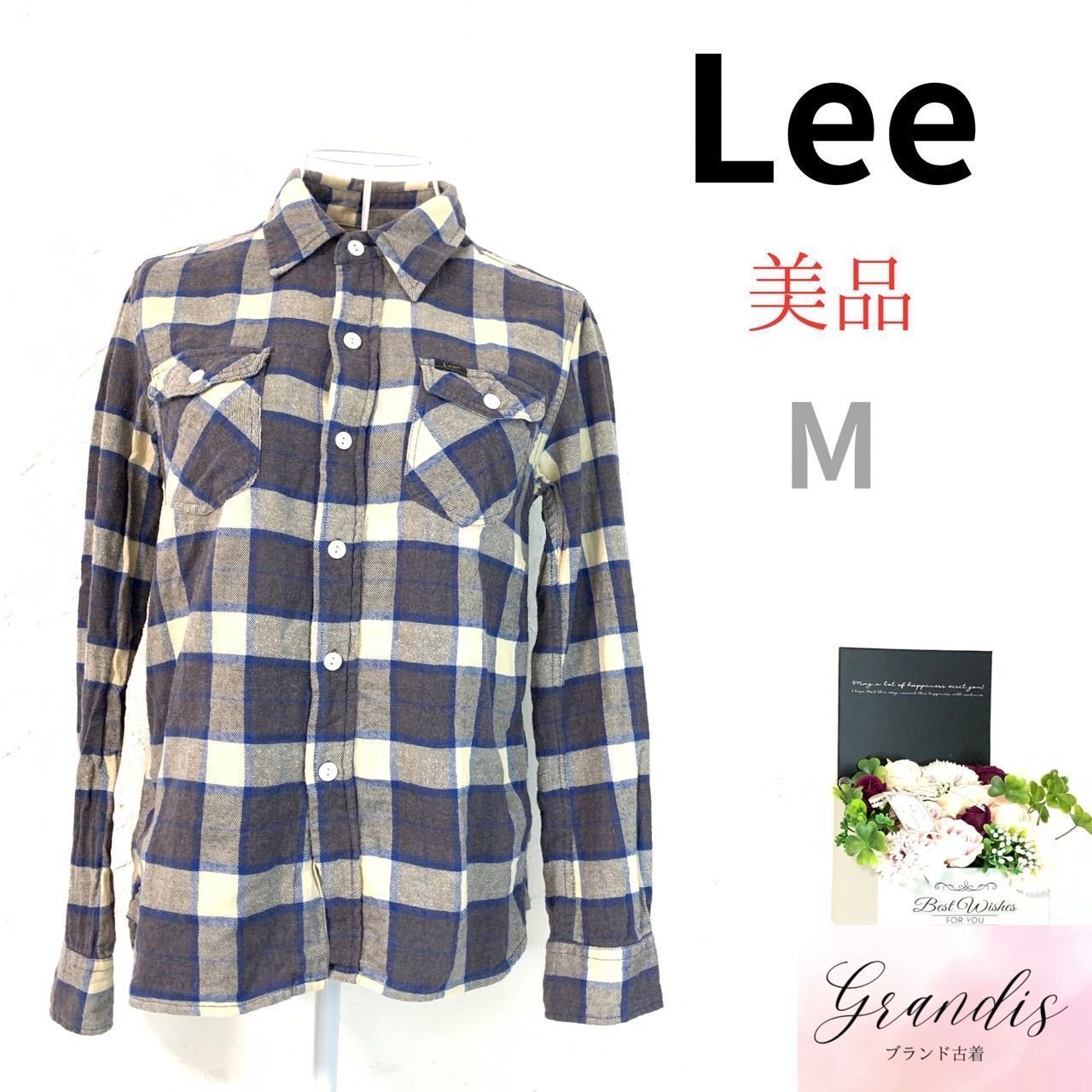 ☆美品☆ Lee リー メンズ ワイシャツ 長袖 グレー ブルー チェック柄 