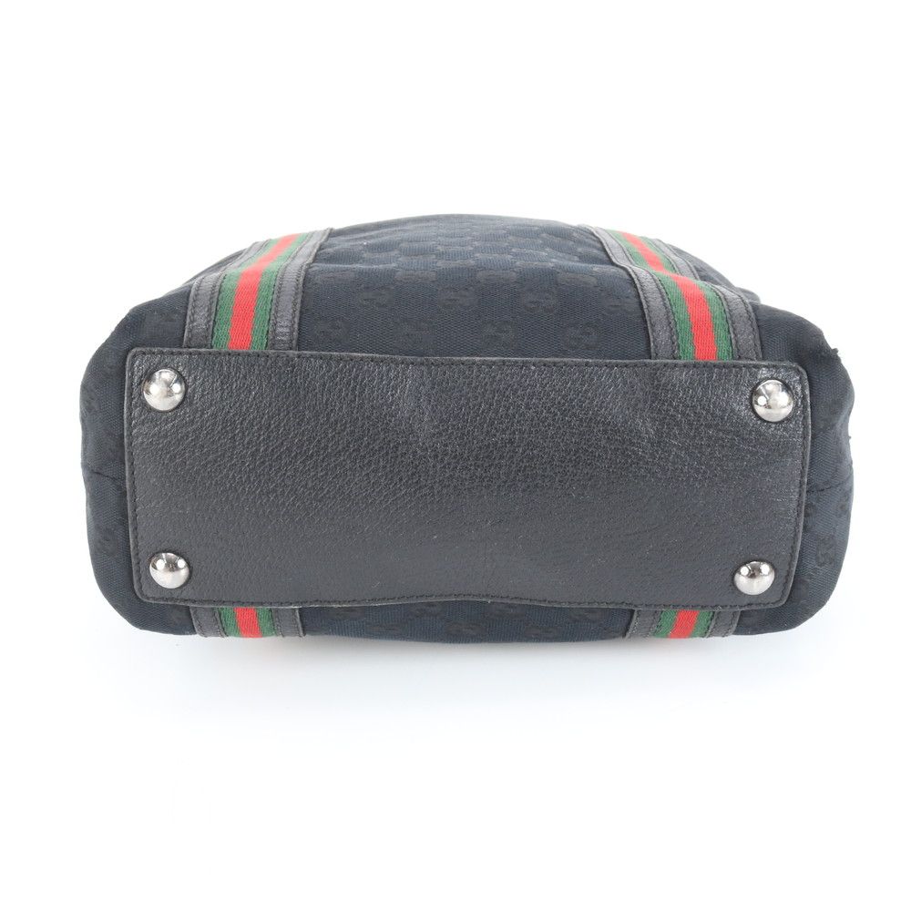 美品 グッチ GG キャンバス シェリー ライン 131186 レザー トート