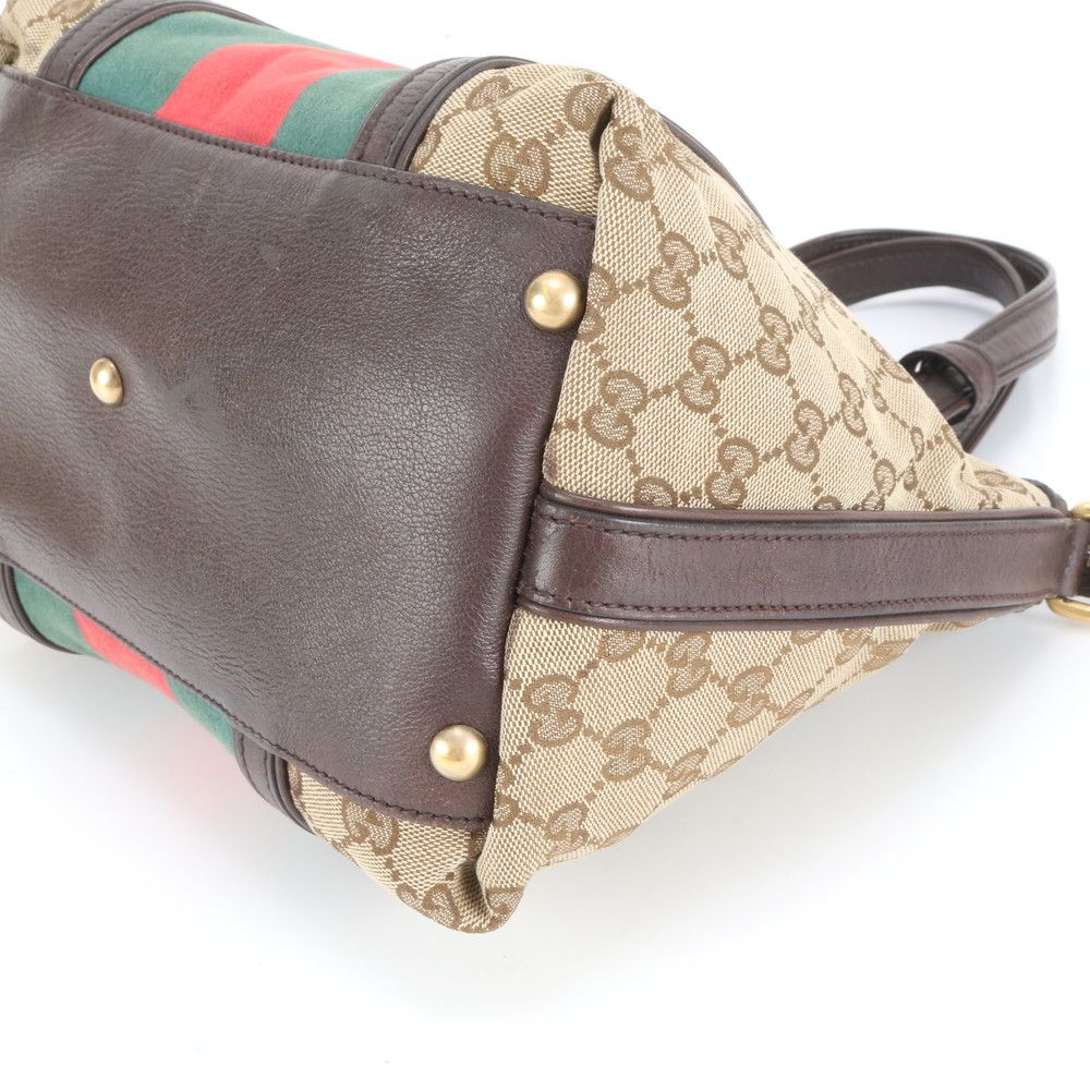 美品 グッチ GG キャンバス シェリー ライン バンブー 353114 レザー