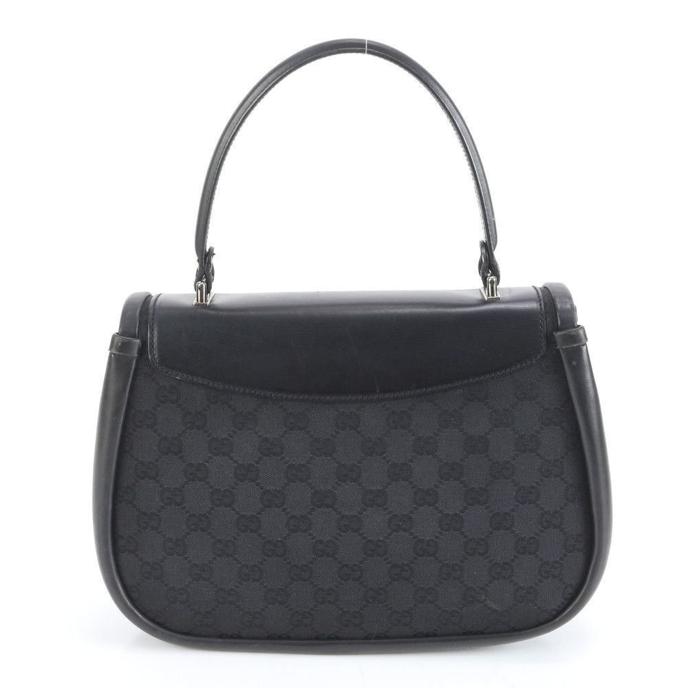GUCCI ハンドバッグ 黒 レザー 中型 美品 グッチ GG キャンバス 109109 レザー ハンドバッグ トップ