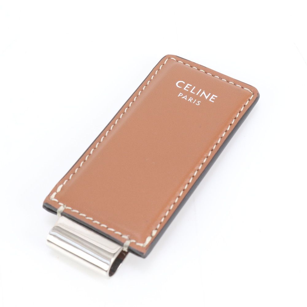 極美品 セリーヌ レザー マネークリップ 財布 ウォレット ブラウン