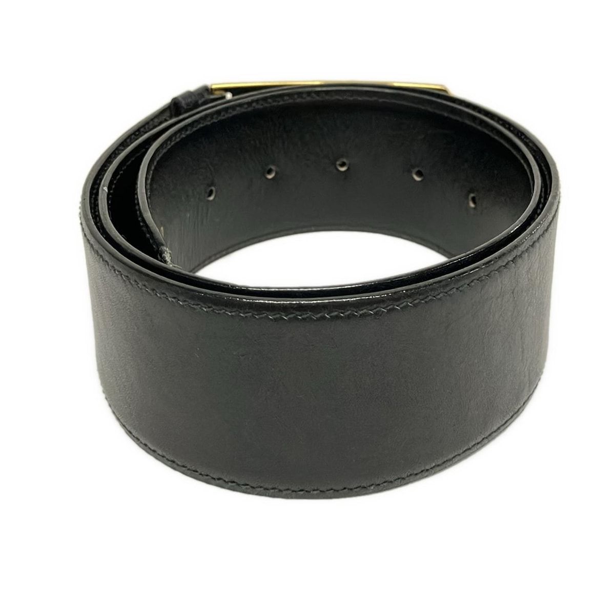 CELINE(セリーヌ) ベルト 80 - 黒×ゴールド ホースキャリッジ レザー