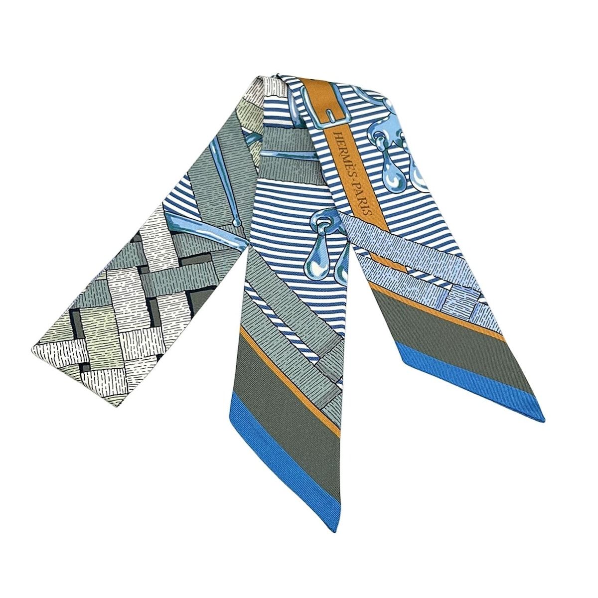 HERMES(エルメス) スカーフ美品 ツイリー ブルー×グリーン×マルチ