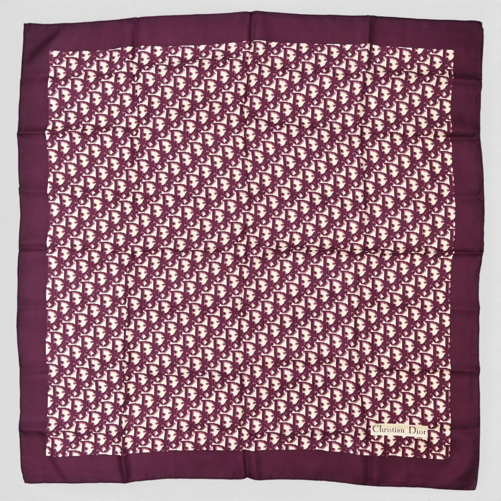 ディオール トロッター柄 シルク スカーフ ボルドー Aランク di1313kk