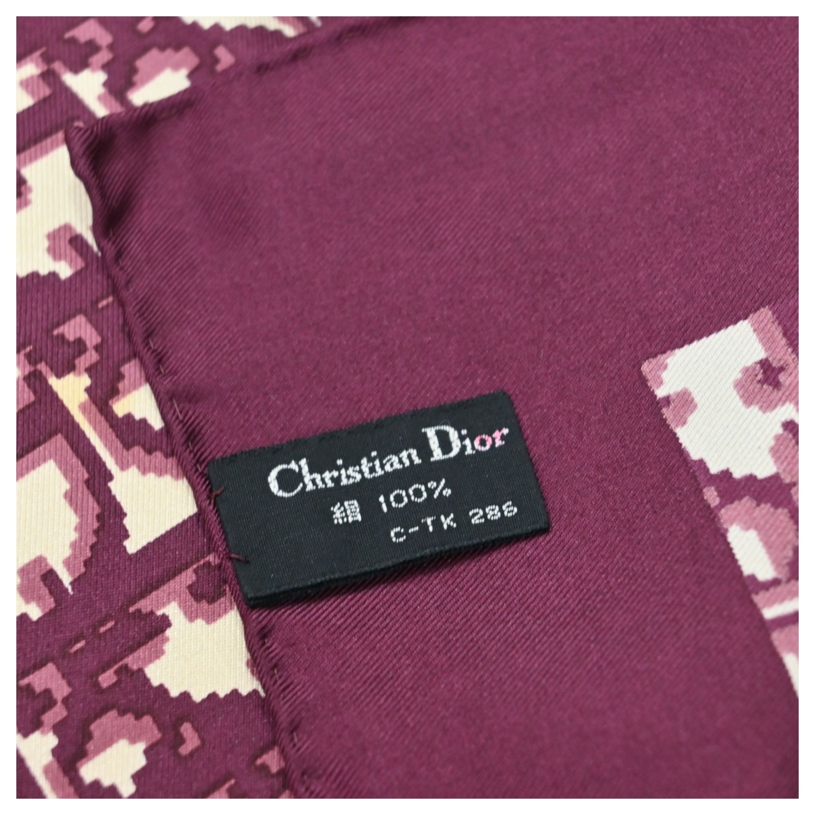 ディオール トロッター柄 シルク スカーフ ボルドー Aランク di1313kk