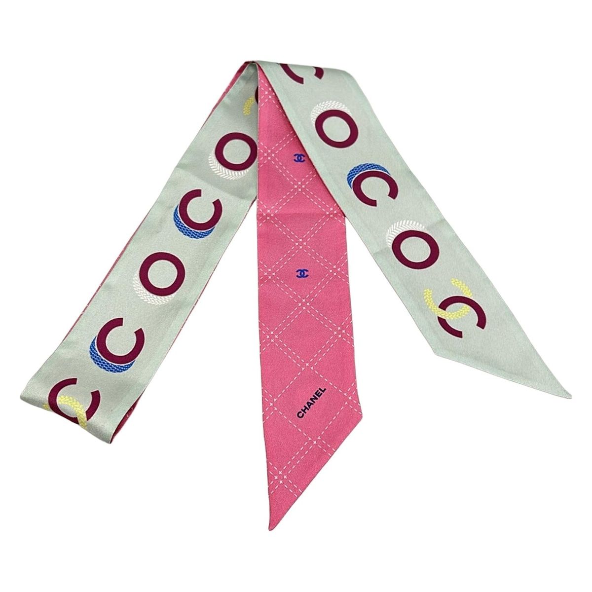 CHANEL(シャネル) スカーフ美品 - ピンク×ライトブルー リボンスカーフ