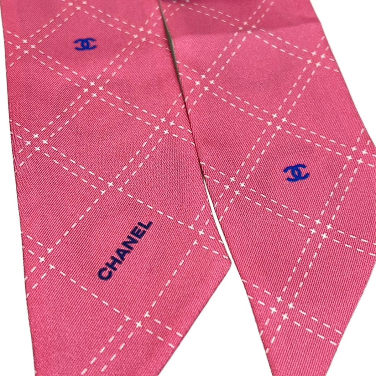 CHANEL(シャネル) スカーフ美品 - ピンク×ライトブルー リボンスカーフ