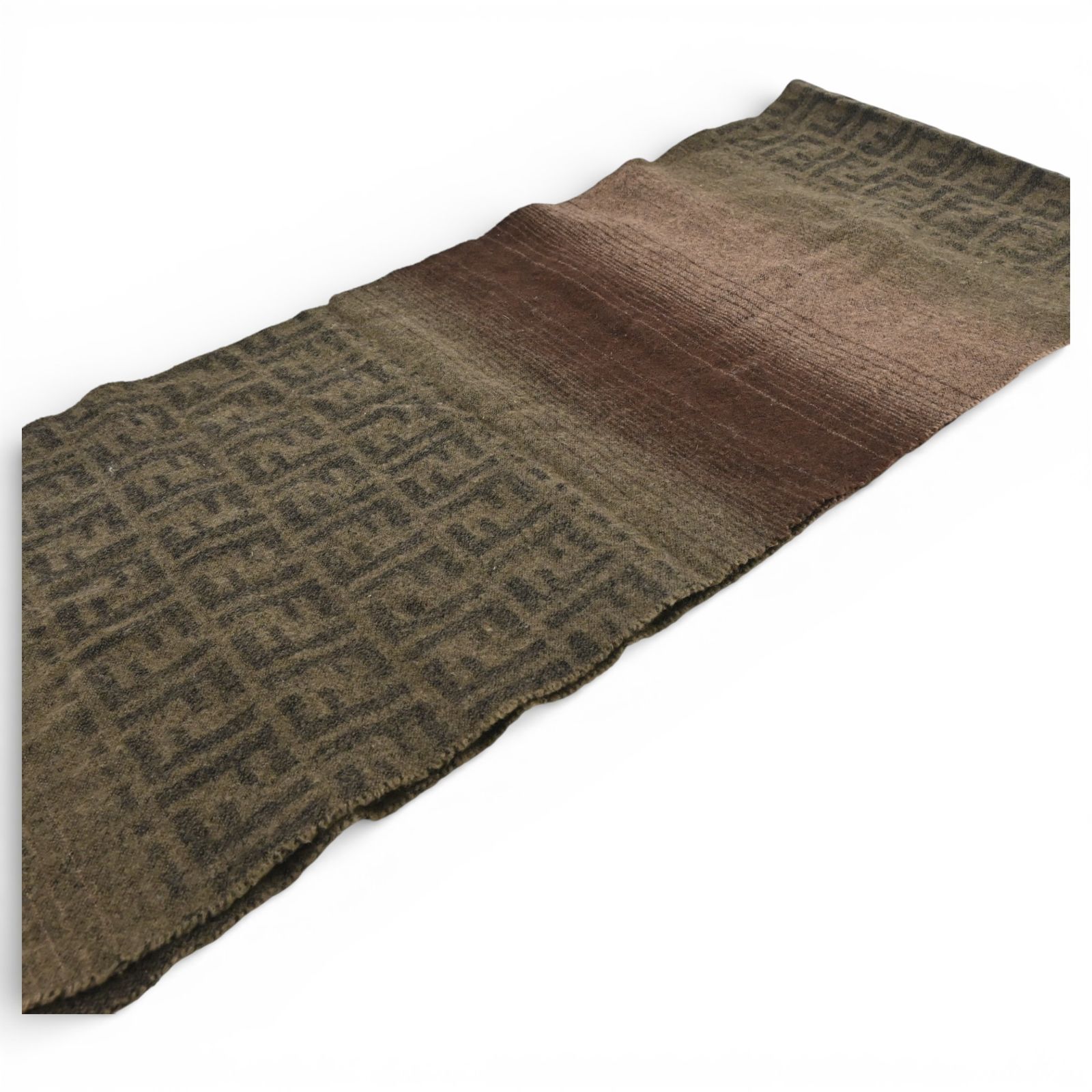 フェンディ ズッカ柄 グラデーション ウール マフラー カーキ×ブラウン