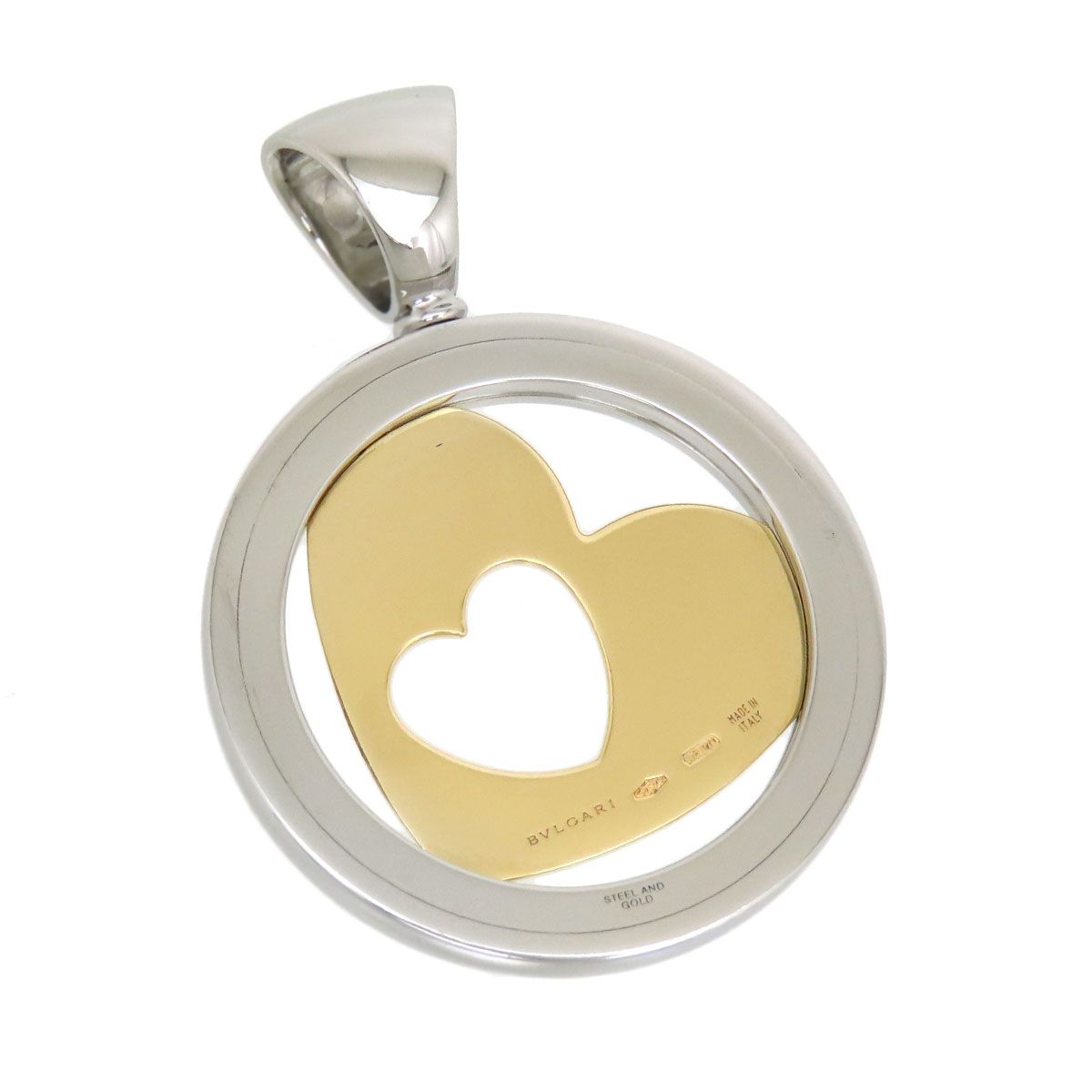 ブルガリ トンド ダブルハート ペンダントトップ STEEL AND GOLD 750