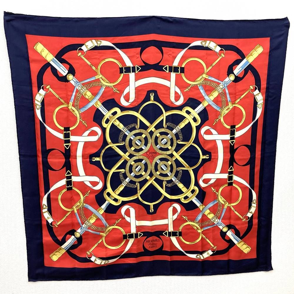 HERMES エルメス カレ90 Eperon d'Or 黄金の拍車 スカーフ シルク