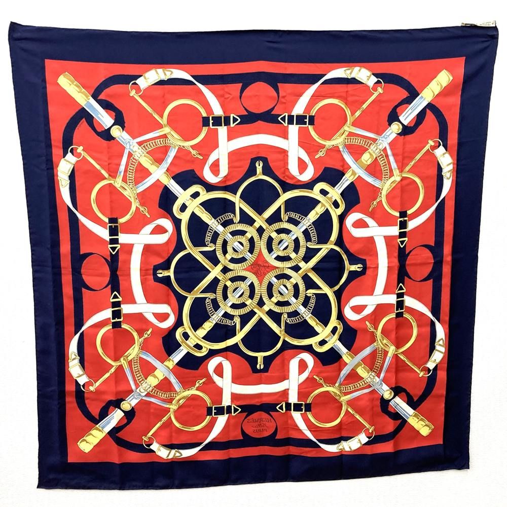 HERMES エルメス カレ90 Eperon d'Or 黄金の拍車 スカーフ シルク