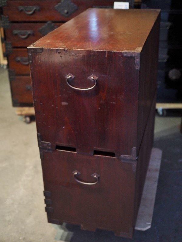 アンティークチェスト 二段重ね 時代箪笥 明治時代 古録展 送料無料