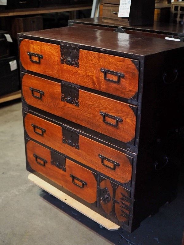 アンティークチェスト 二段重ね 時代箪笥 明治時代 古録展 送料無料