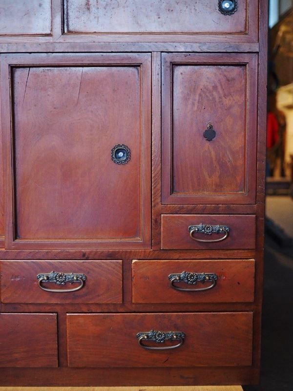 前欅のレトロな茶箪笥 昭和21年 古録展 送料無料 中古 品番S10921