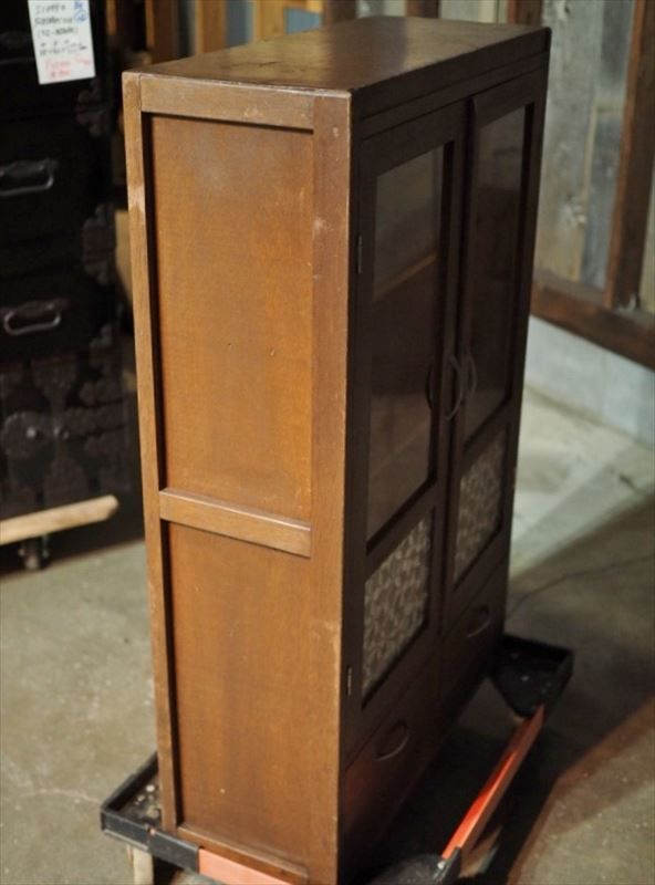 昭和レトロなガラス棚 昭和中期 古録展 送料無料 中古 品番S109322