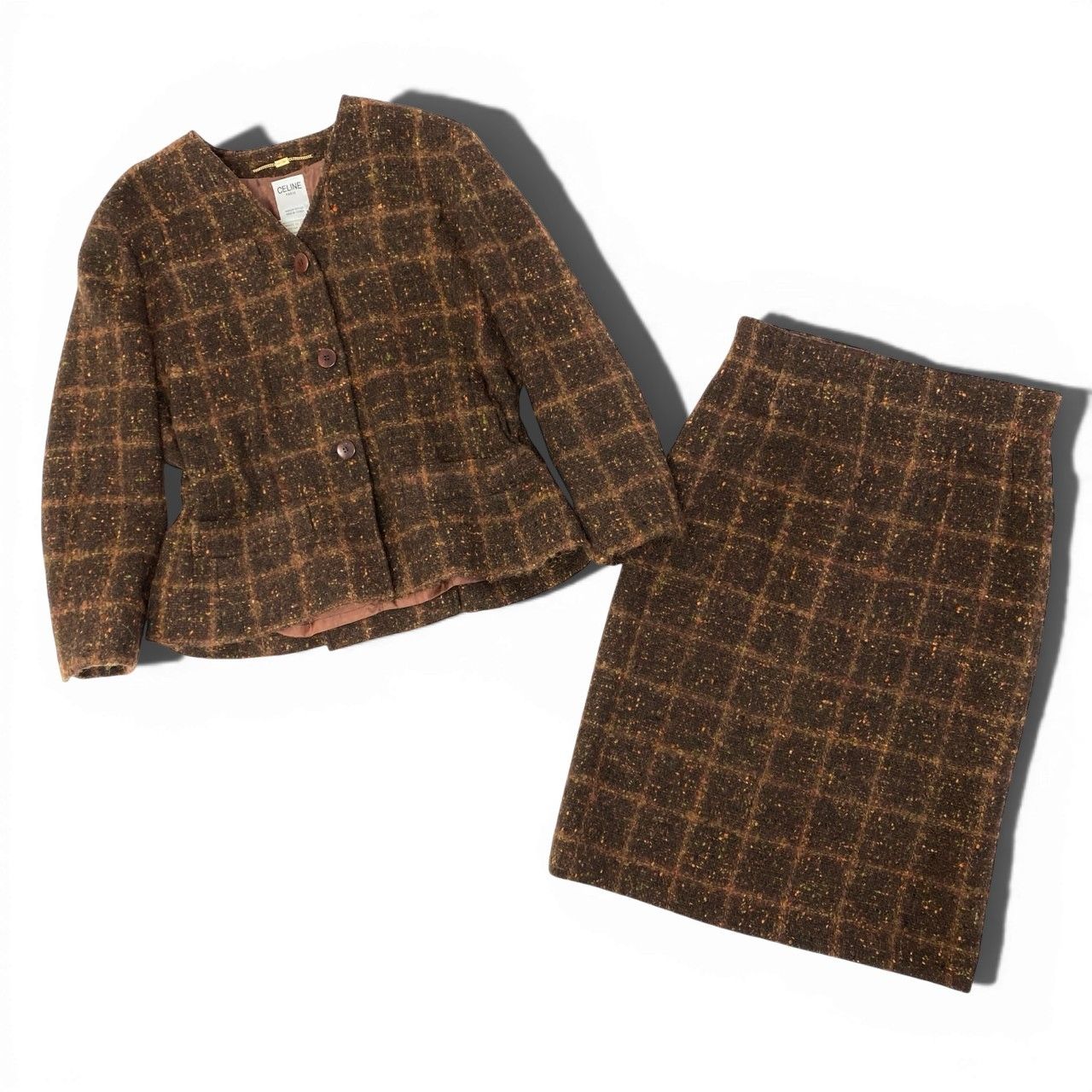 82a29 Vintage CELINE セリーヌ ツイード ジャケット スカート