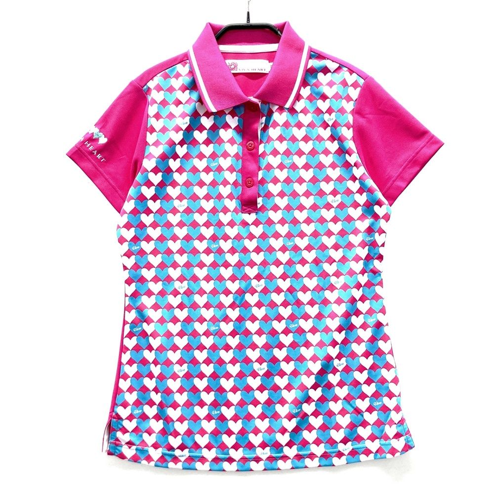 VIVA HEART レディースゴルフ　ニットポロ　サイズ40 サイズ：40 VIVA HEART ビバハート 半袖ポロシャツ ハート総柄 ピンク