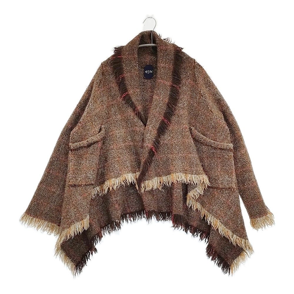 ４５Ｒ４５ｒインドメリノのポンチョショートサックスヘリンボーン定価￥68,200 45R45rインドメリノのポンチョショートサックスヘリンボーン定価