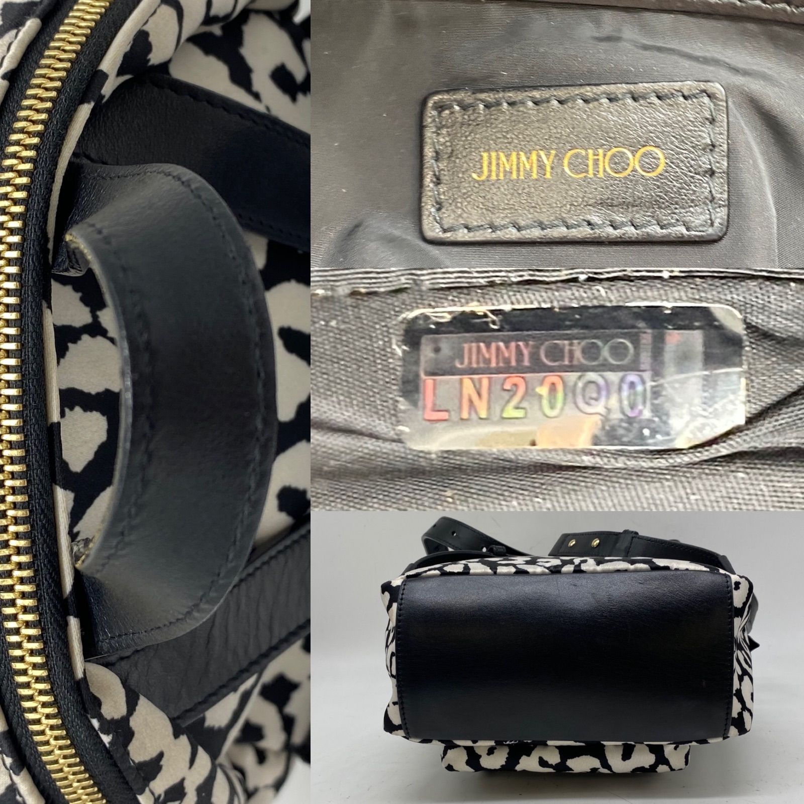 ジミーチュウ ミニリュック レオパード柄 ロゴ レザー 白 黒 GA227 