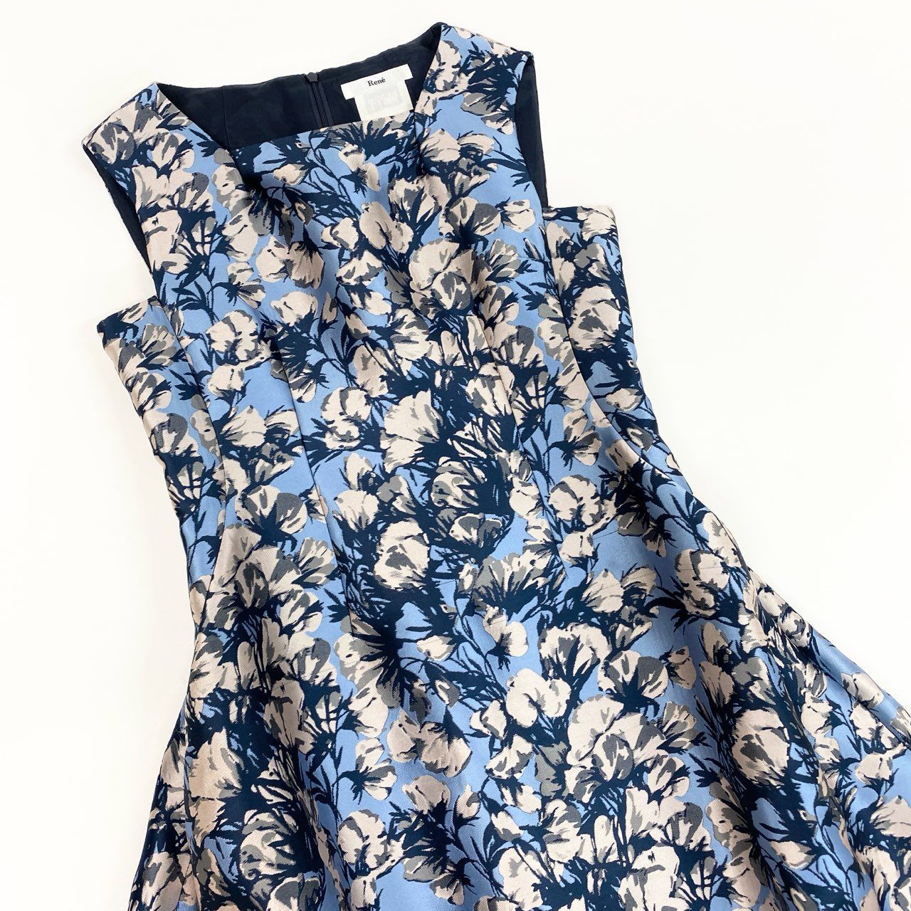 50a29 《美品》 Rene ルネ ノースリーブワンピース ジャガードフラワー