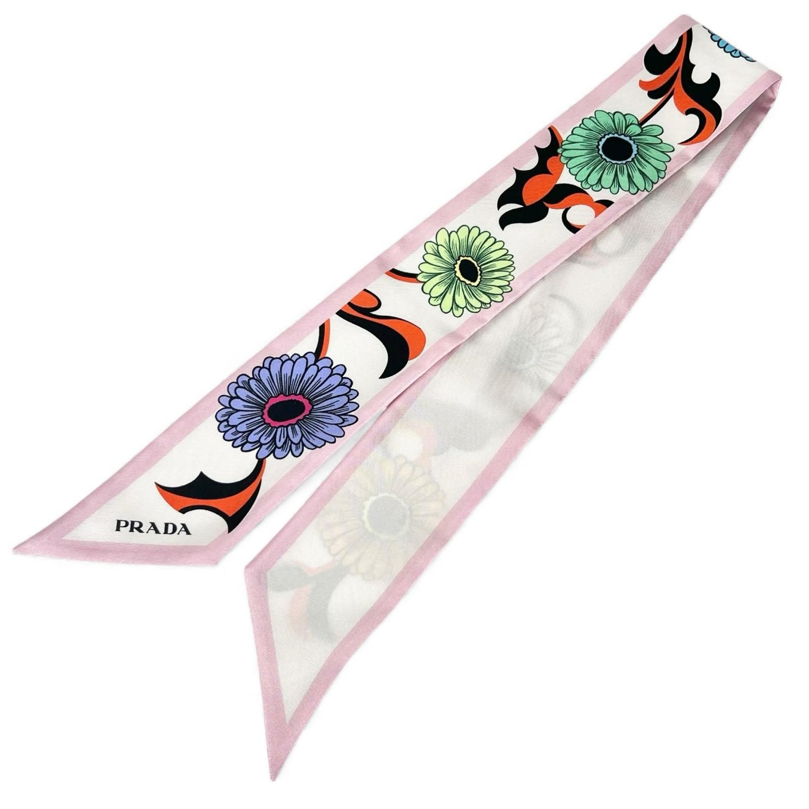 極美品△PRADA プラダ 1FF008 シルク100％ フラワー プリントツイル