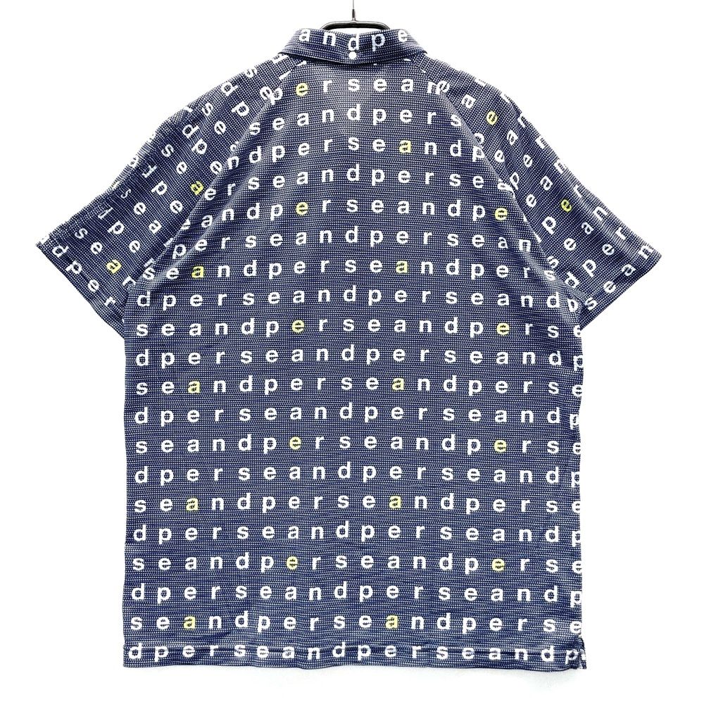 サイズ：LL AND PER SE アンパスィ 半袖ポロシャツ 総柄 ネイビー系