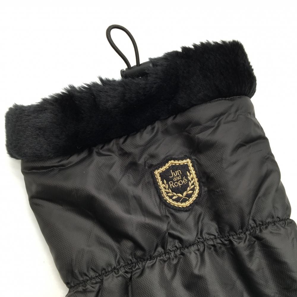 美品】ジュンアンドロペ レッグウォーマー 黒 ロゴワッペン 裏ファー