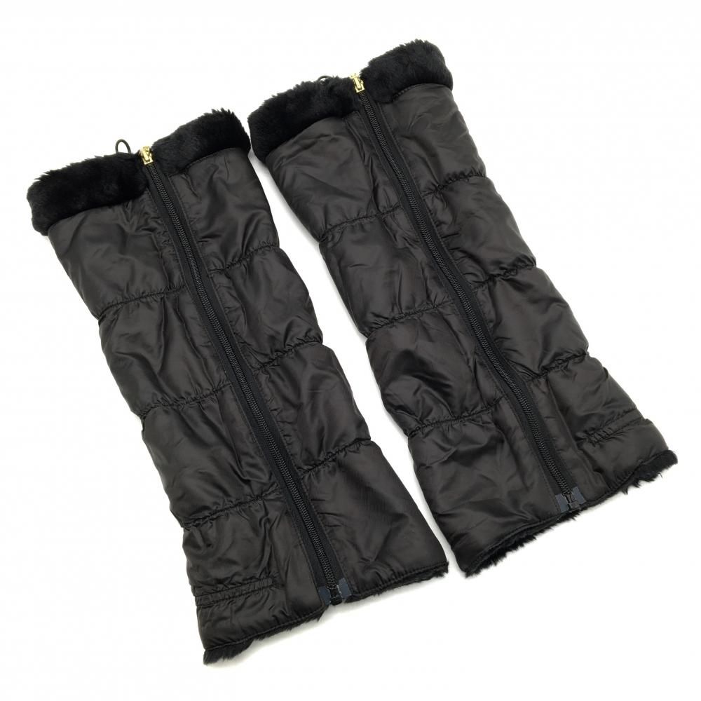 【新品タグ付き】ジュンアンドロペ　レディースゴルフ　ブラックレッグウォーマー 黒 美品】ジュンアンドロペ レッグウォーマー 黒 ロゴワッペン 裏ファー