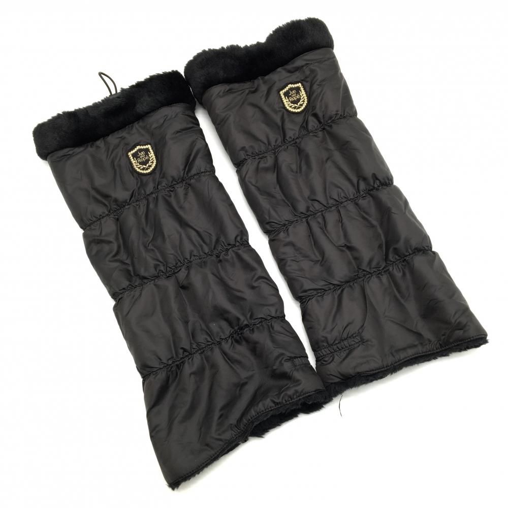 美品】ジュンアンドロペ レッグウォーマー 黒 ロゴワッペン 裏ファー