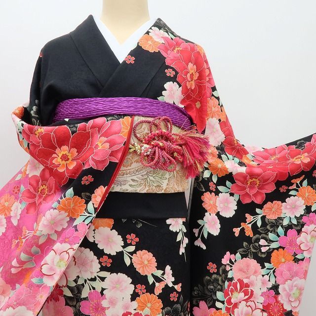 百華❀Y4474◇美品 正絹 金駒刺繡 成人式 トールサイズ 振袖 着物 単品