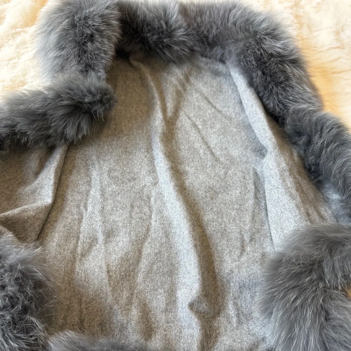 カシミヤ100％ フォックスファー ベスト グレー M〜L ケープ欠品 タグ