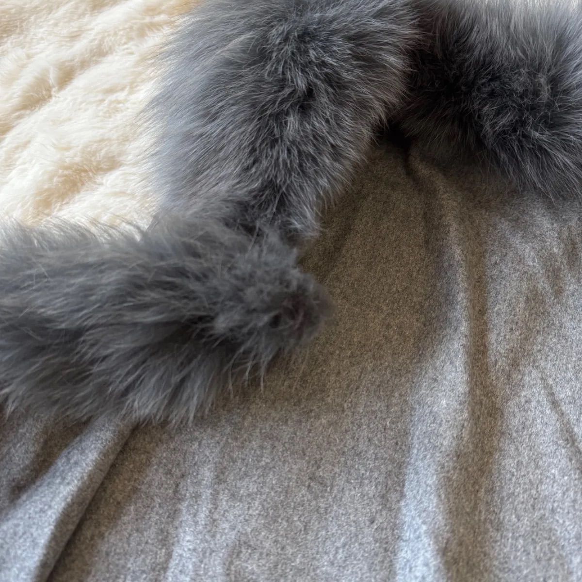 カシミヤ100％ フォックスファー ベスト グレー M〜L ケープ欠品 タグ