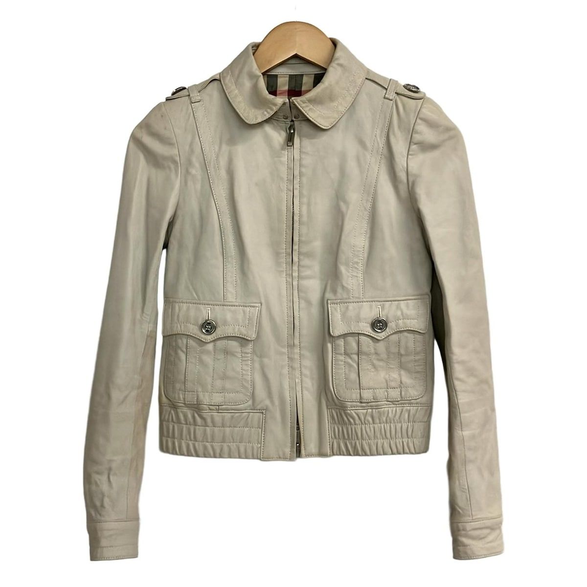 美品バーバリー ロンドン ダブルライダースジャケットベージュ 38 Burberry LONDON(バーバリーロンドン) ライダースジャケット サイズ38