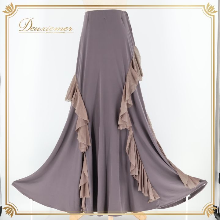 【美品 日本製 社交ダンス衣装】ブラウン CHACOTT スカート 花柄 社交ダンス 衣装 スカート ブラウン系 グレイ系 チャコット Chacott