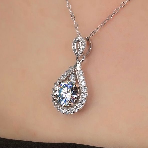 究極◇2ct モアサナイト 大粒 ダブル 雫型 ネックレス シルバー925